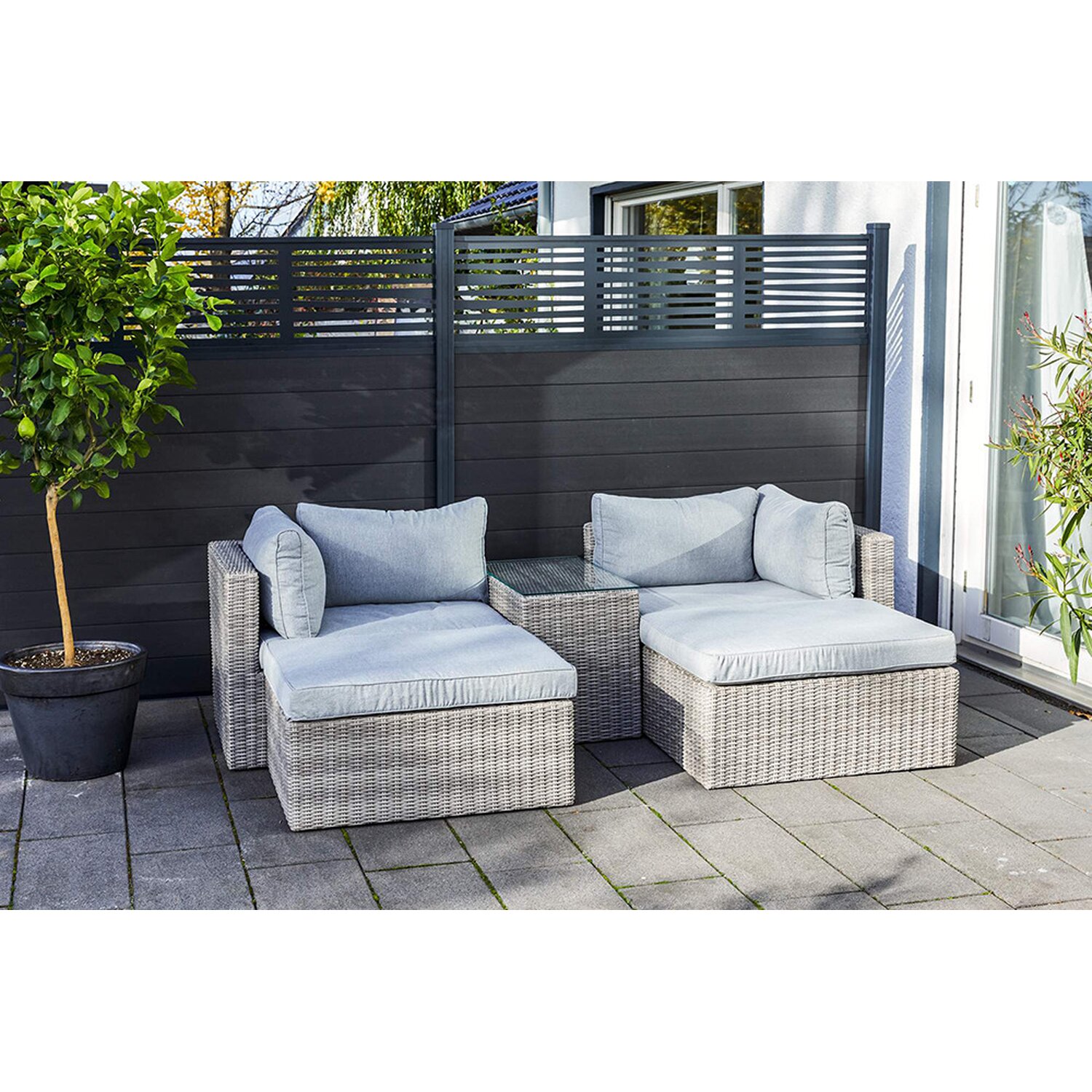 Euromate GmbH Lounge-Set Olea 5-teilig aus Polyrattan Grau